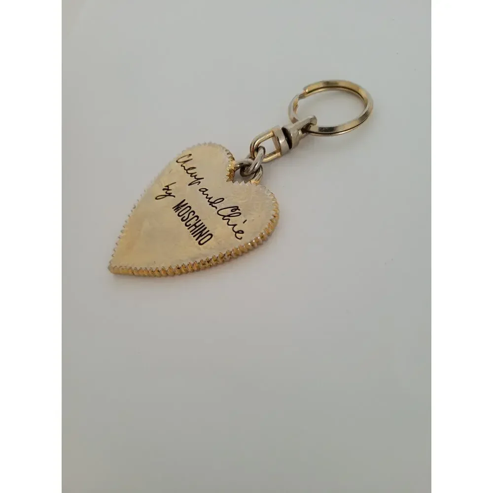 Vintage‎ Cheap And Chick Moschino Gold Heart Charm Keychain Key Ring Fob Metal
